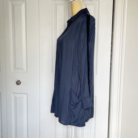 Zara Basic Z1975 Denim Small Shirt Blue Long Sleeve Button Up Velvet Decorative - Picture 6 of 16